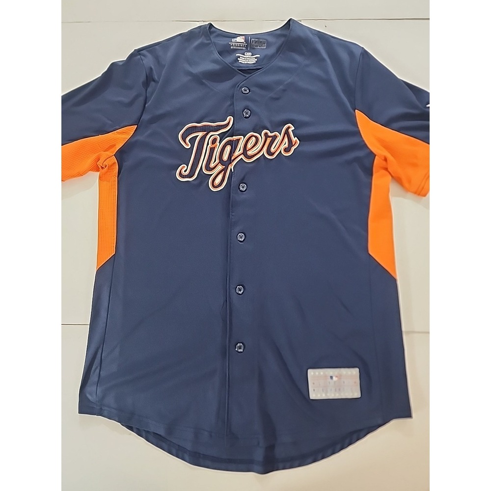 Detroit Tigers Jersey Mens Large L Blue Orange Majestic TX3 Cool MLB Baseball